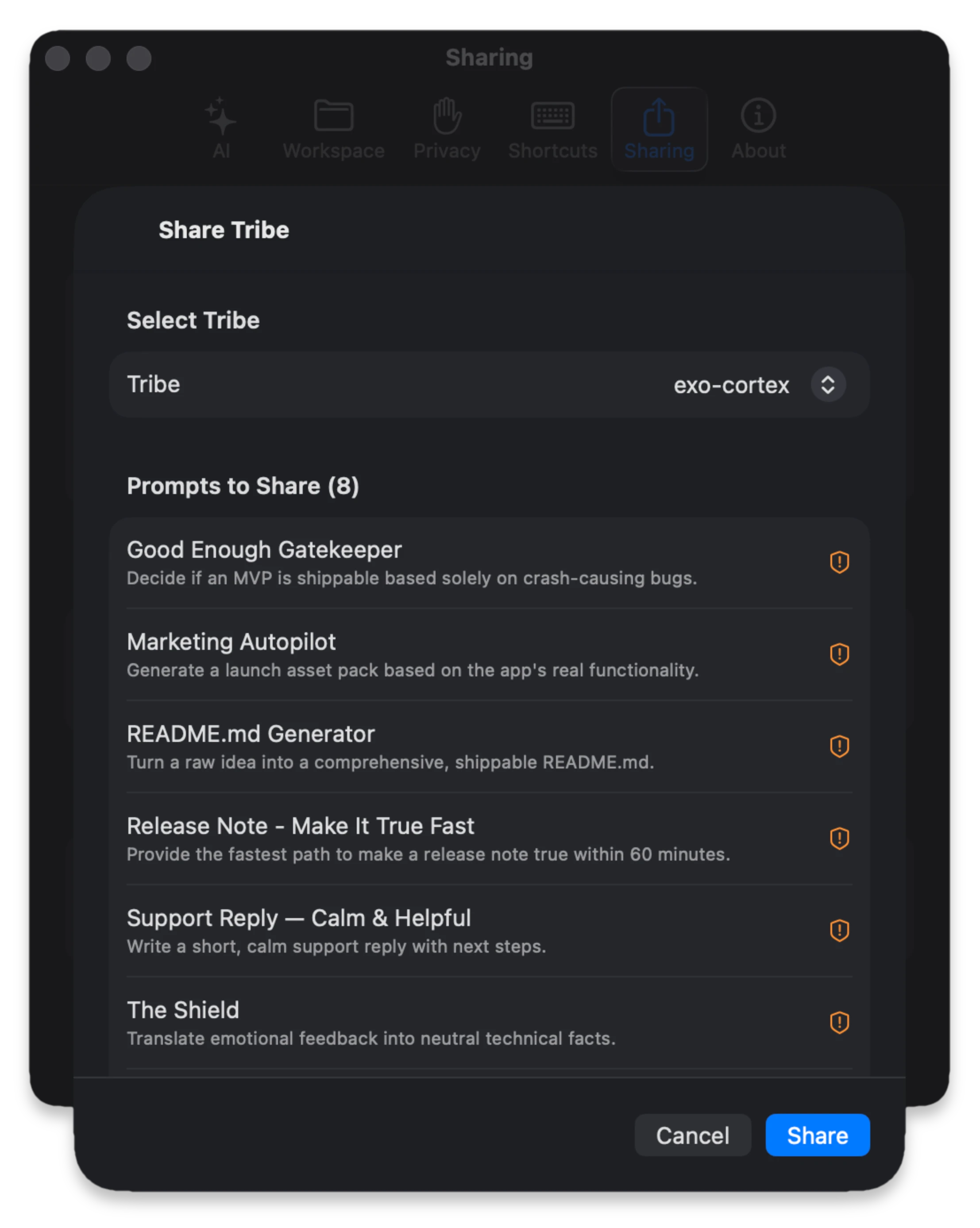 Tribe selection dialog